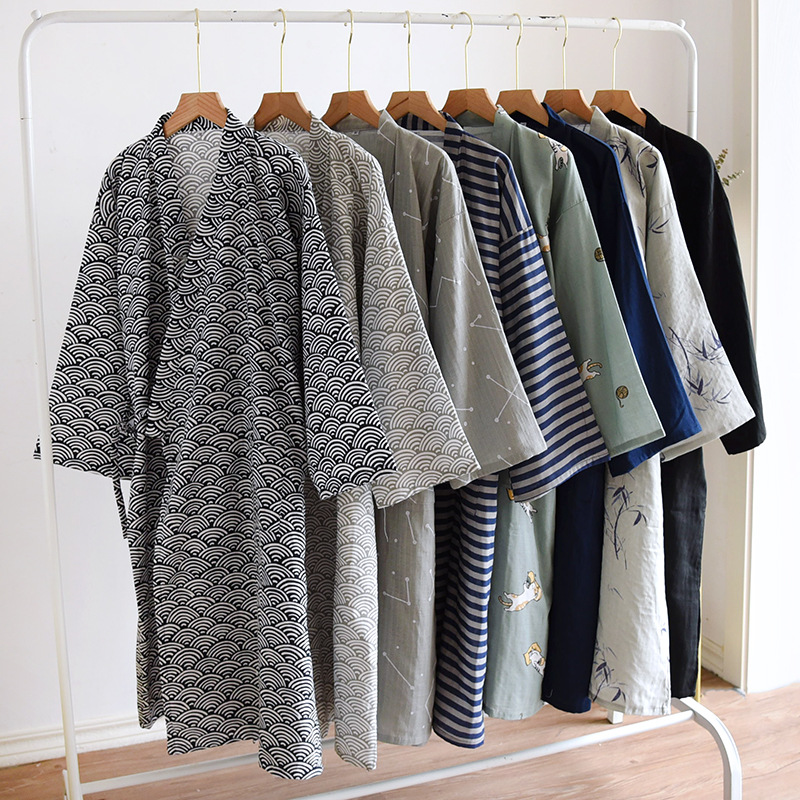 Men'S Kimono Accessories - Japanese Pure Cotton Gauze Bathrobe Men's